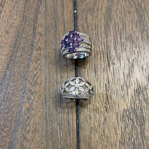 Elegant Silver and Purple Gemstone Ring Set